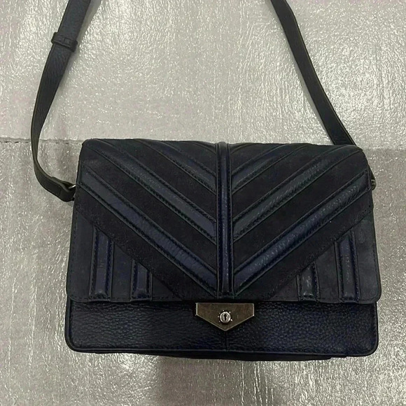 Aimee  Kestenberg Blue Pebble Leather Suede Crossbody Handbag magnet closure - Picture 2 of 15